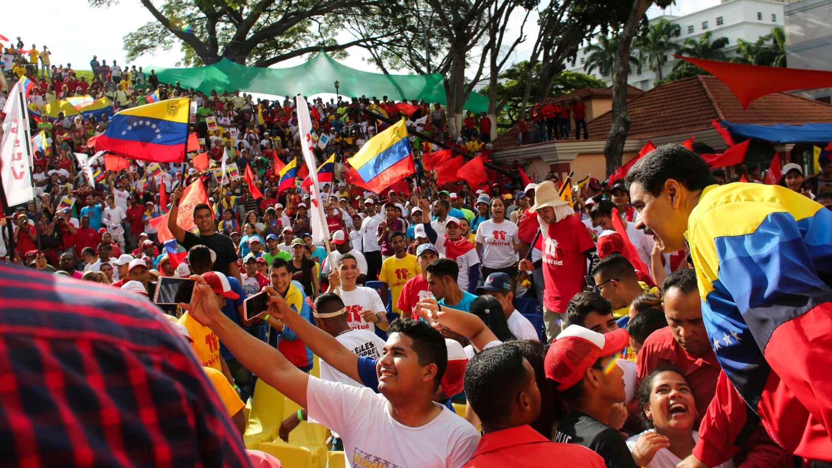 Nicolás Maduro en un mitin en Caracas contra Donald Trump.