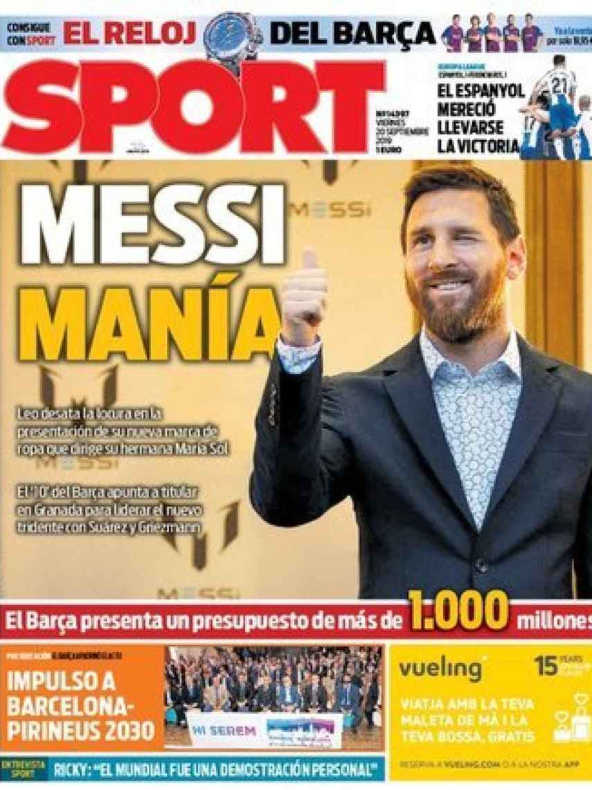 La portada del diario Sport (20/09/2019)