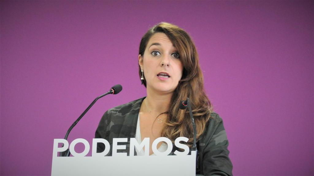 Noelia Vera, portavoz de Podemos, en rueda de prensa.