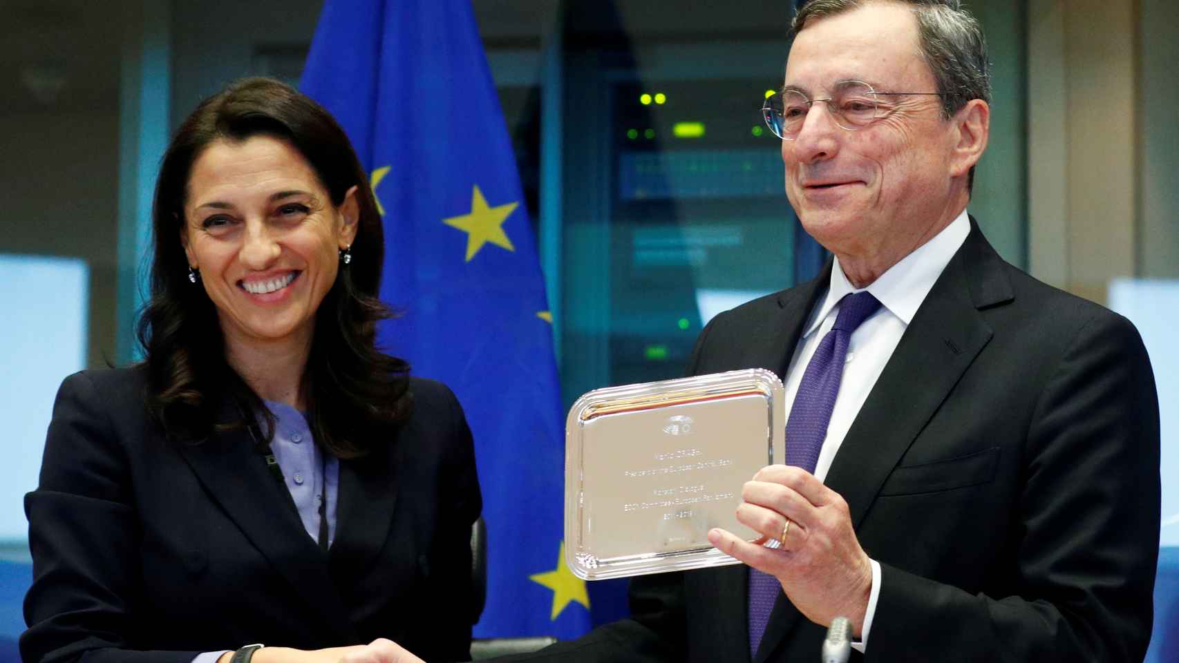 El presidente del BCE, Mario Draghi, durante su despedida este lunes en la Eurocámara