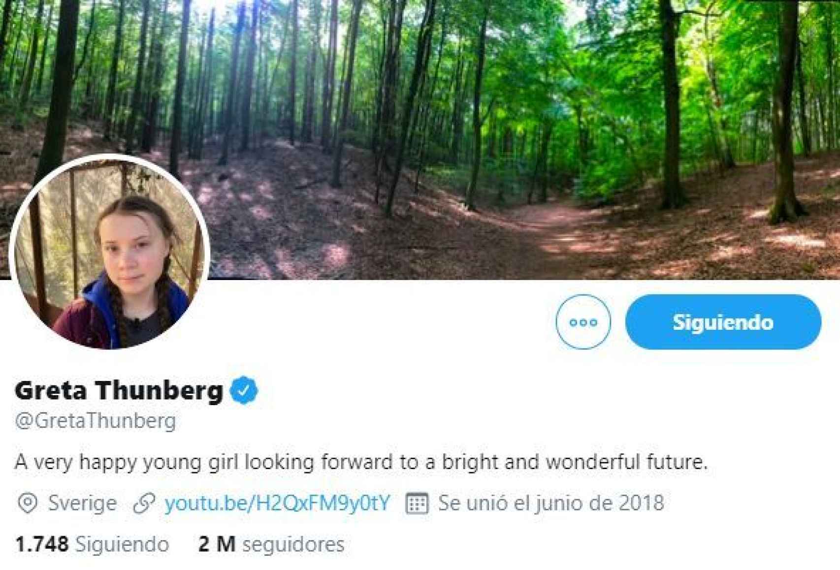 Cuenta de Twitter de Greta Thunberg.