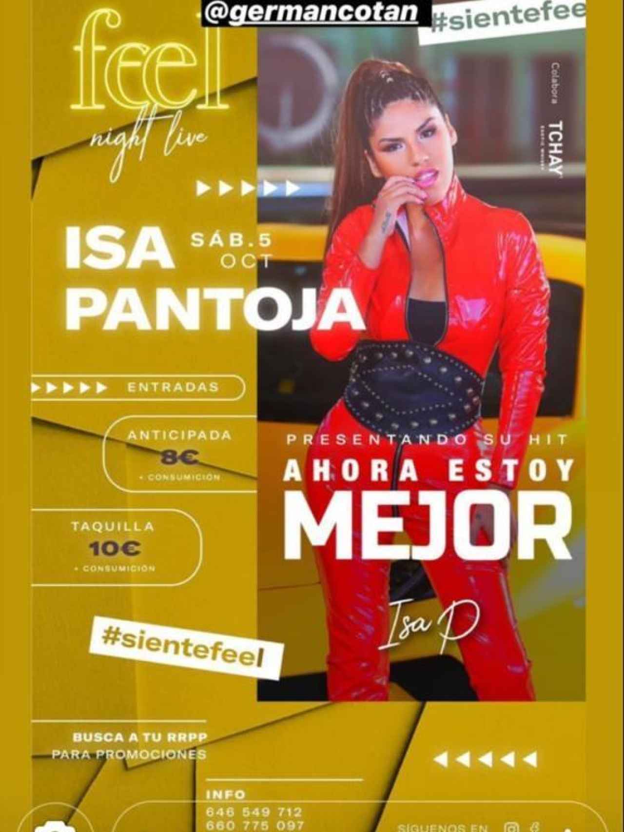 Cartel promocional del primer bolo de Isa Pantoja.