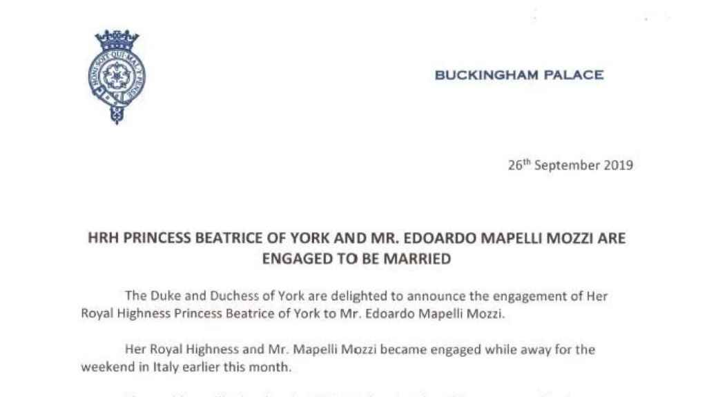 Comunicado oficial de Buckingham Palace sobre el compromiso de la princesa.