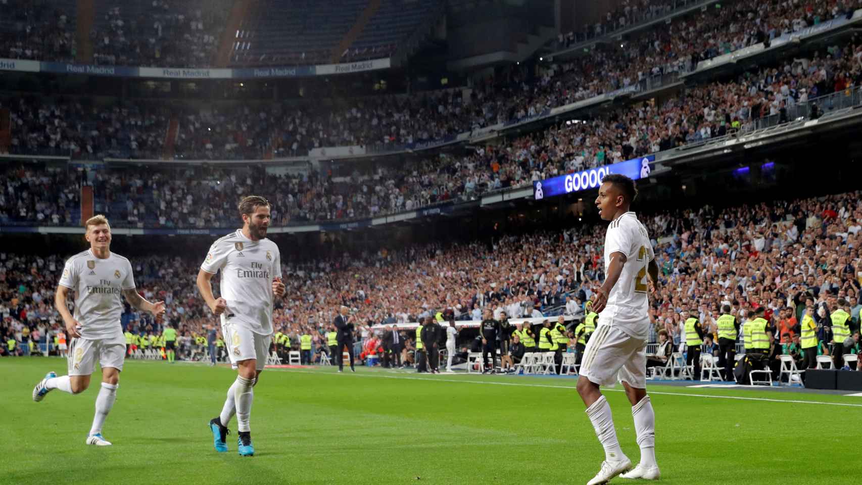 Rodrygo, tras su primer gol en el Santiago Bernabéu