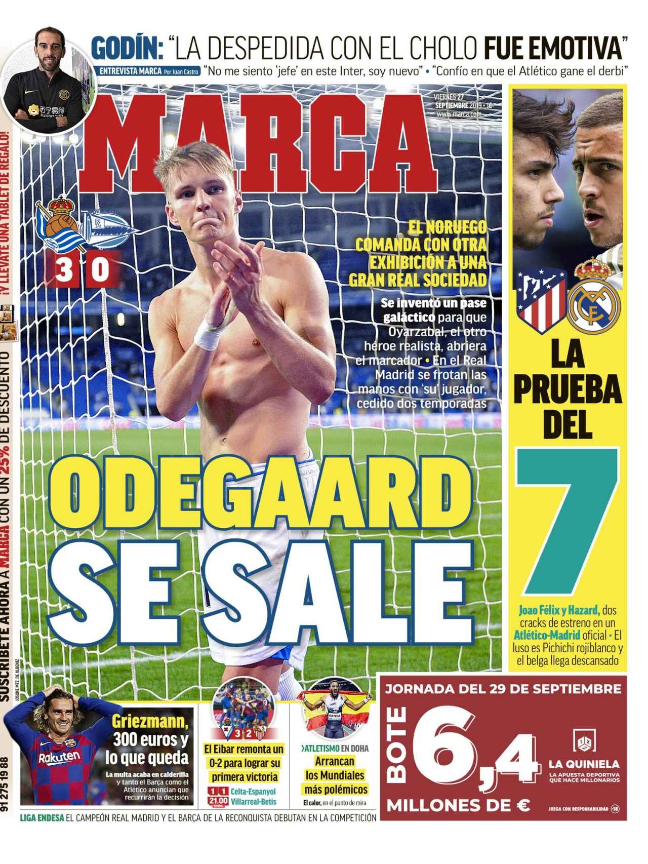 La portada del diario MARCA (27/09/2019)