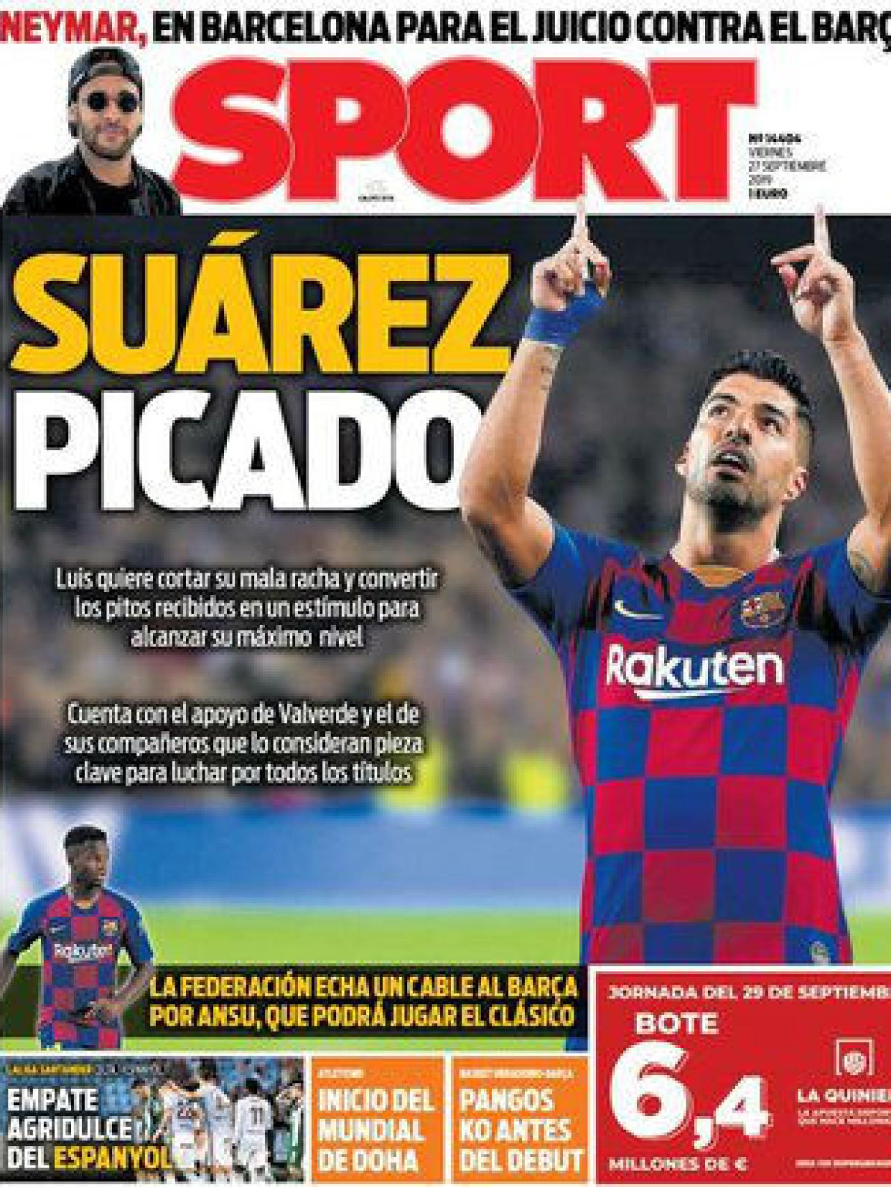 La portada del diario Sport (27/09/2019)
