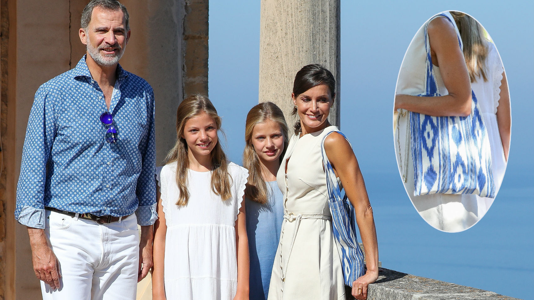 El rey Felipe, la infanta Sofía, la princesa Leonor y la reina Letizia con su bolso FQ.