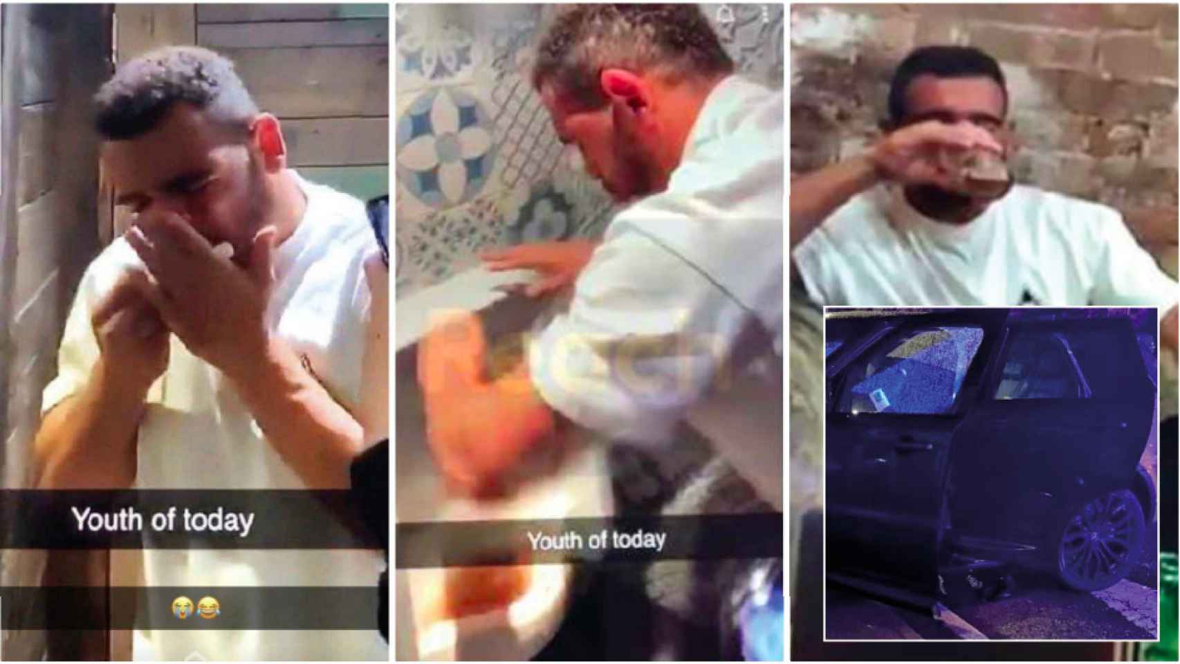 El futbolista Mason Benett vomitando borracho antes de provocar un accidente
