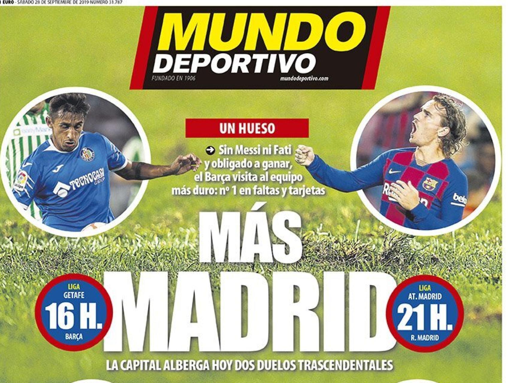 Portada Mundo Deportivo (28/09/2019)