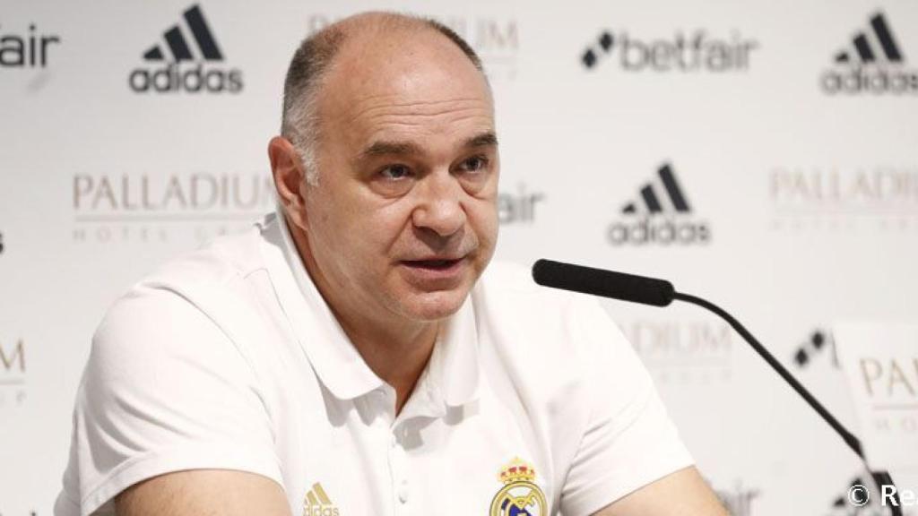 Pablo Laso, en rueda de prensa con el Real Madrid