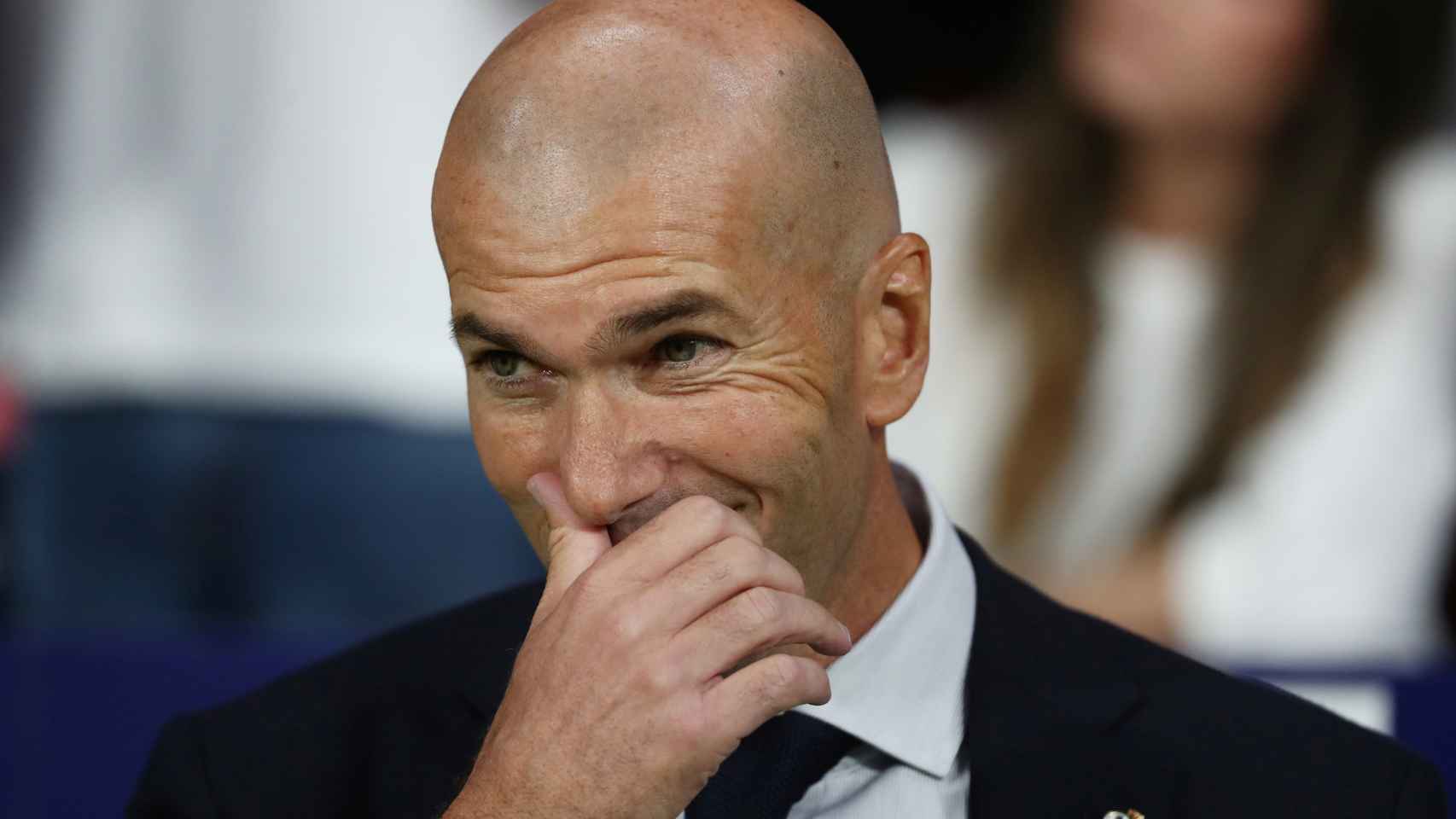 Zinedine Zidane, durante el derbi madrileño en el Wanda Metropolitano