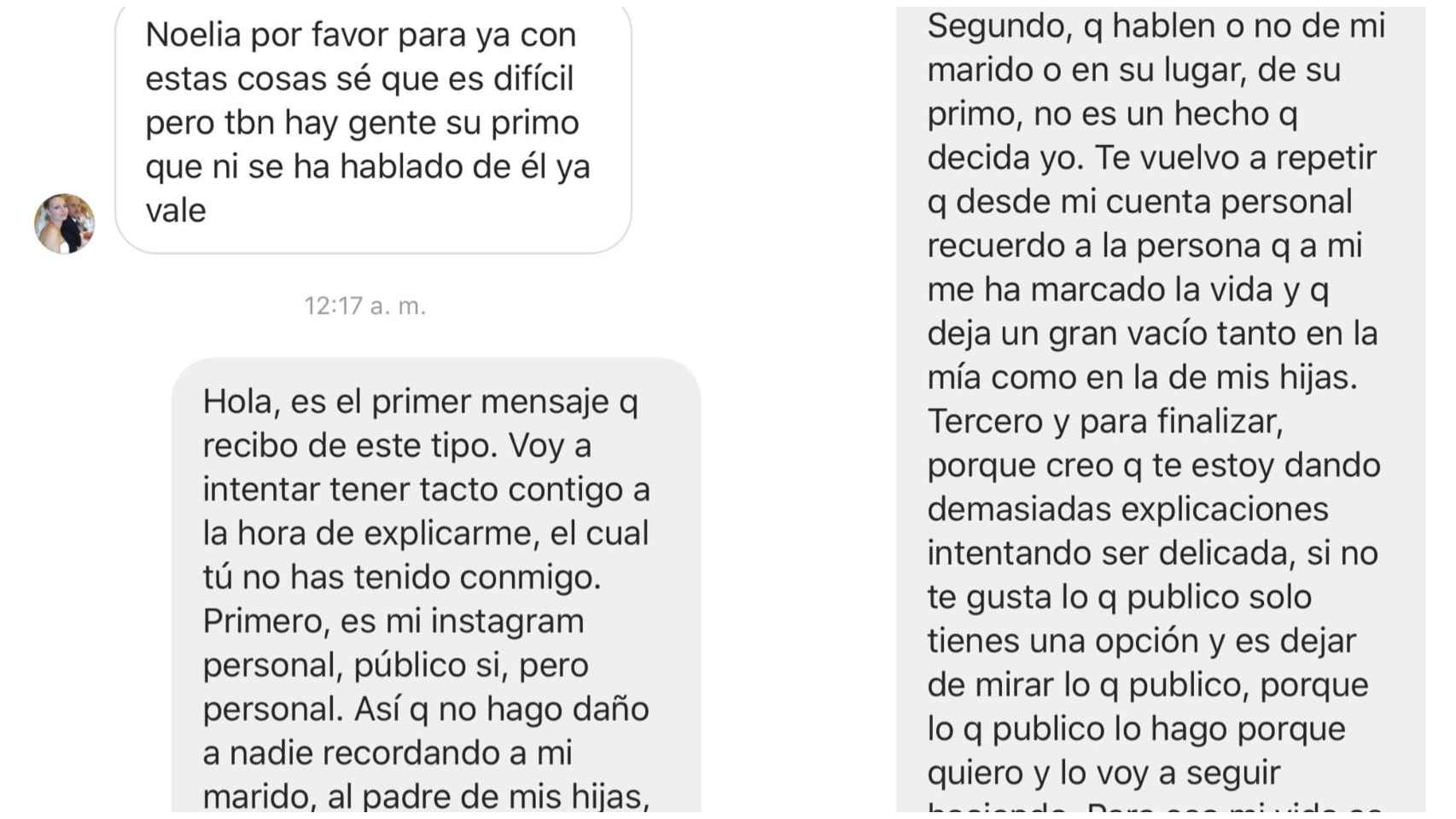 La respuesta de Noelia López a una usuaria de Instagram.