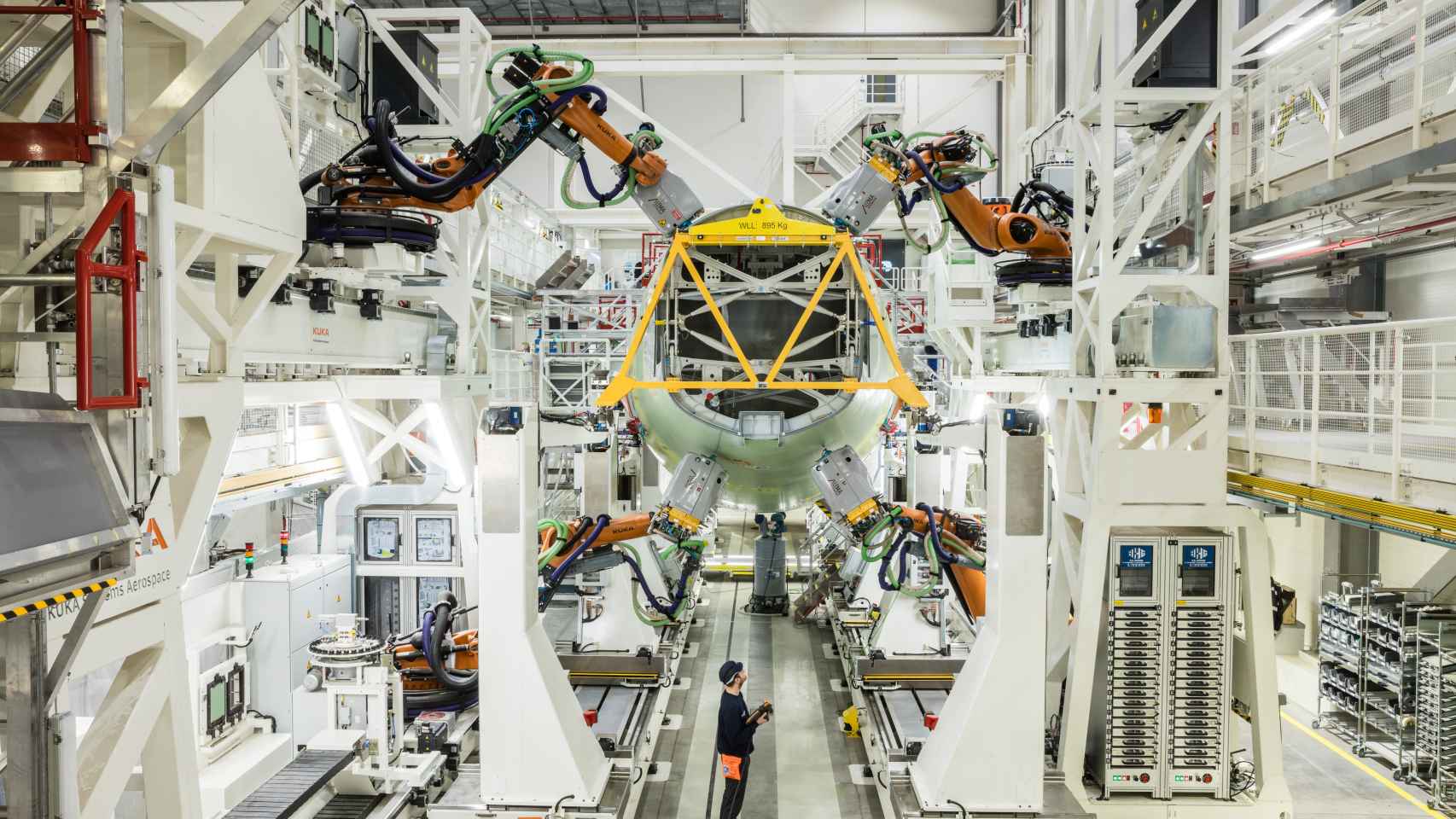 Una imagen de los robots de la nueva línea de Airbus en Hamburgo