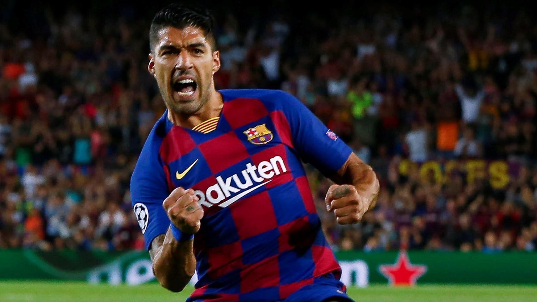 Luis Suárez celebra uno de los goles del Barcelona ante el Inter