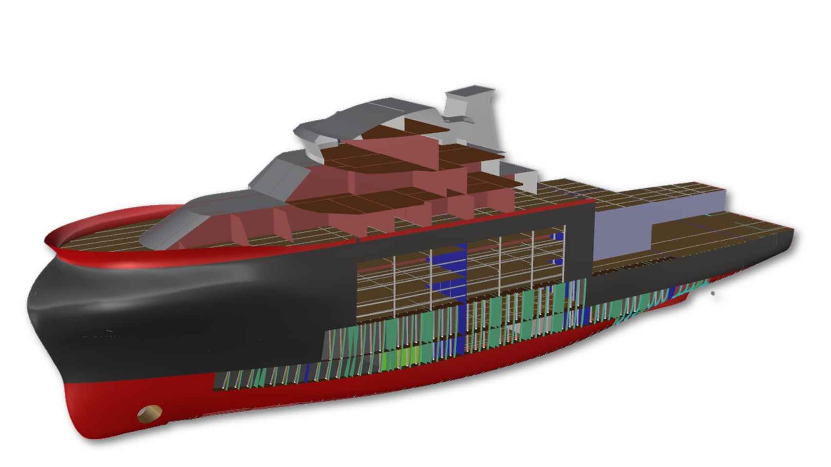 Imagen en ordenador de la estructura del buque.