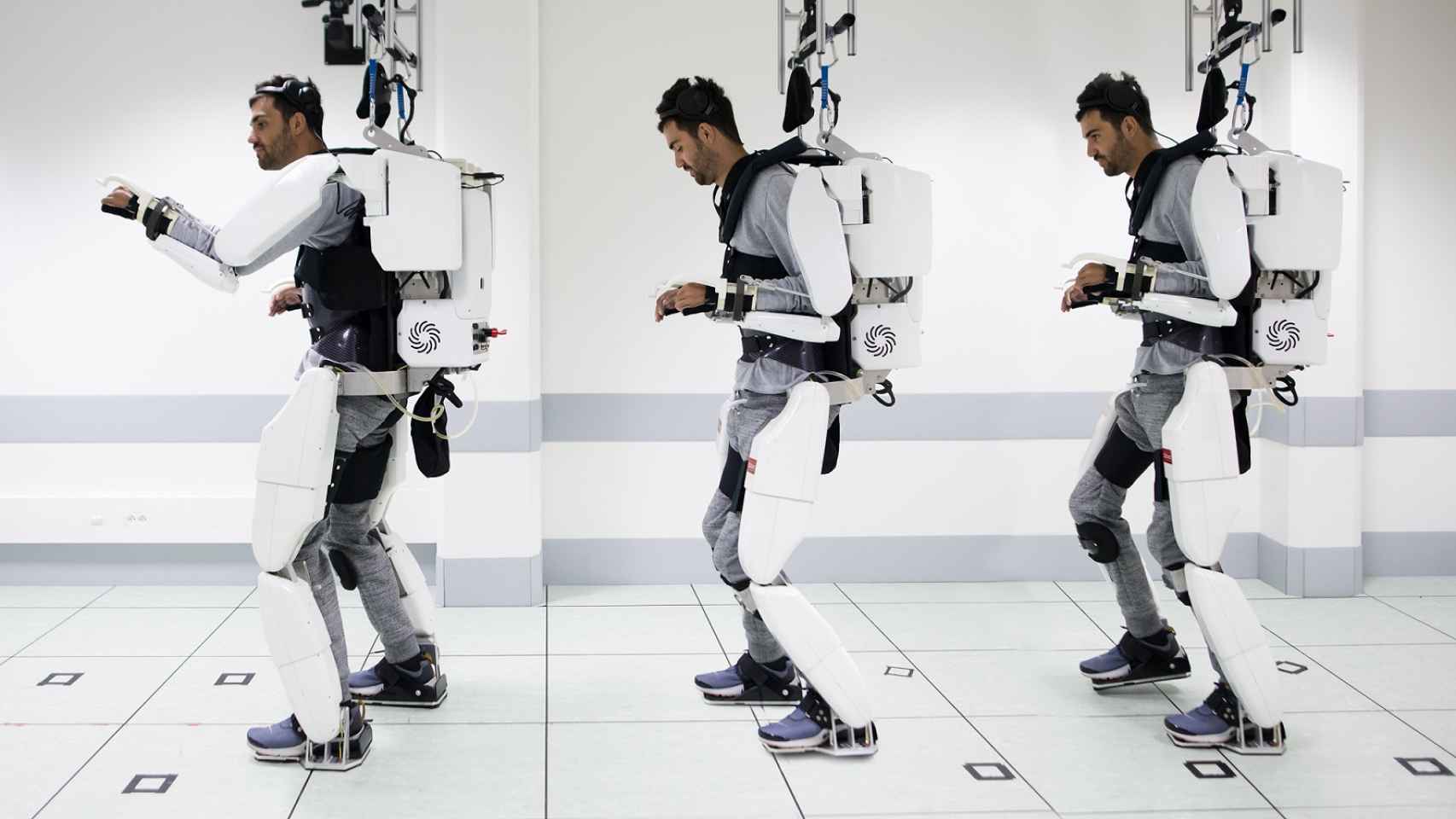El paciente  vistiendo el exoesqueleto a lo largo del estudio.