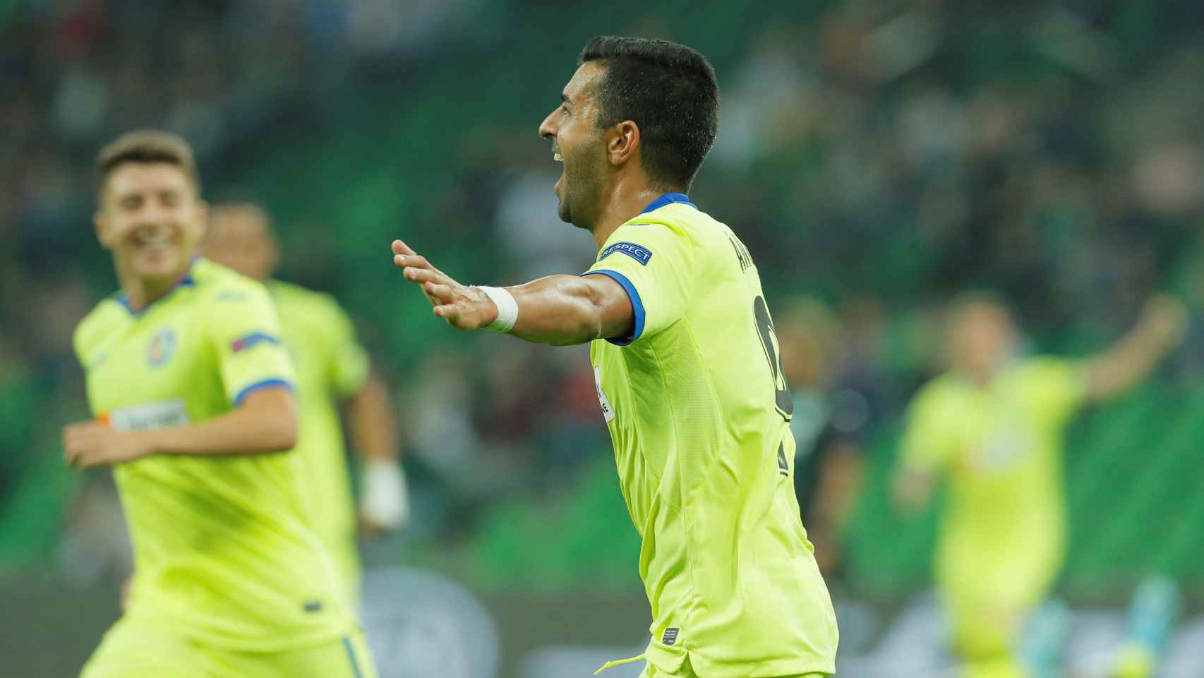 Ángel, tras marcar uno de los goles del Getafe ante el Krasnodar