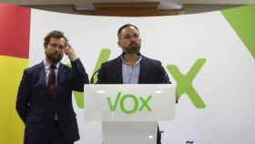 El vicesecretario de Relaciones Internacionales de Vox, Iván Espinosa de los Monteros, junto al presidente de Vox, Santiago Abascal.