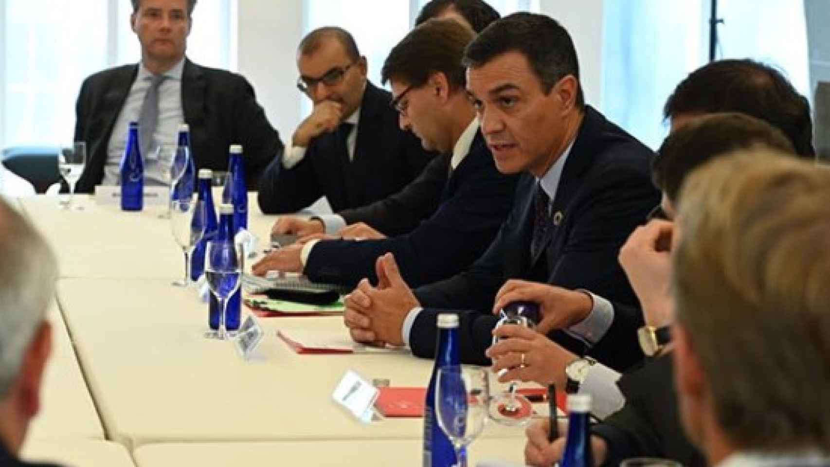 Pedro Sánchez durante su reunión con los inversores internacionales en Nueva York.