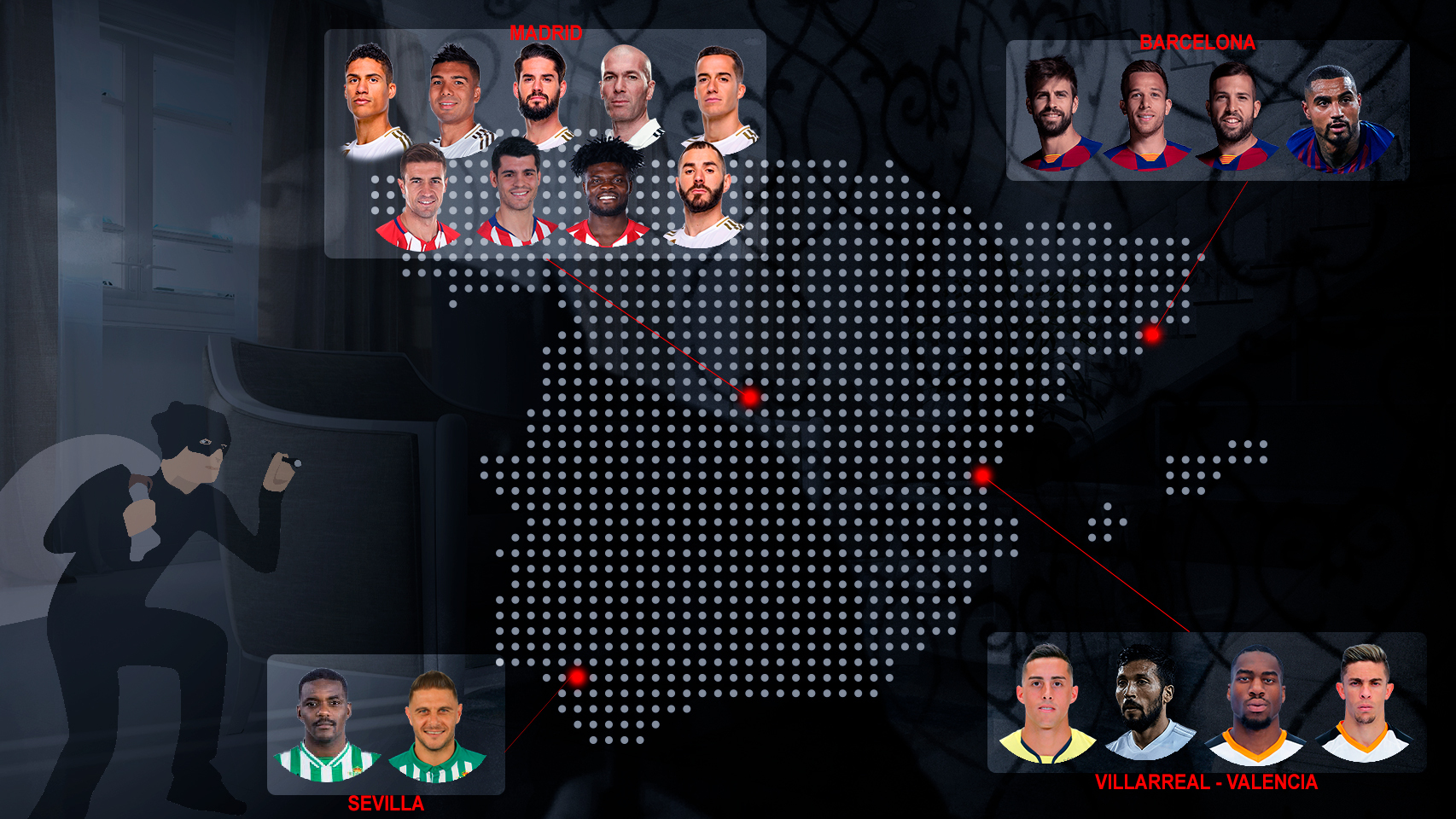 El mapa de los ladrones del fútbol: la lista de jugadores cuyas casas han sido asaltadas
