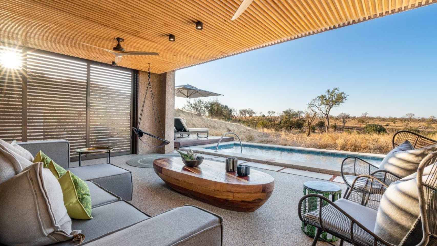 Earth Lodge Lux Suite Terrace Lounge.