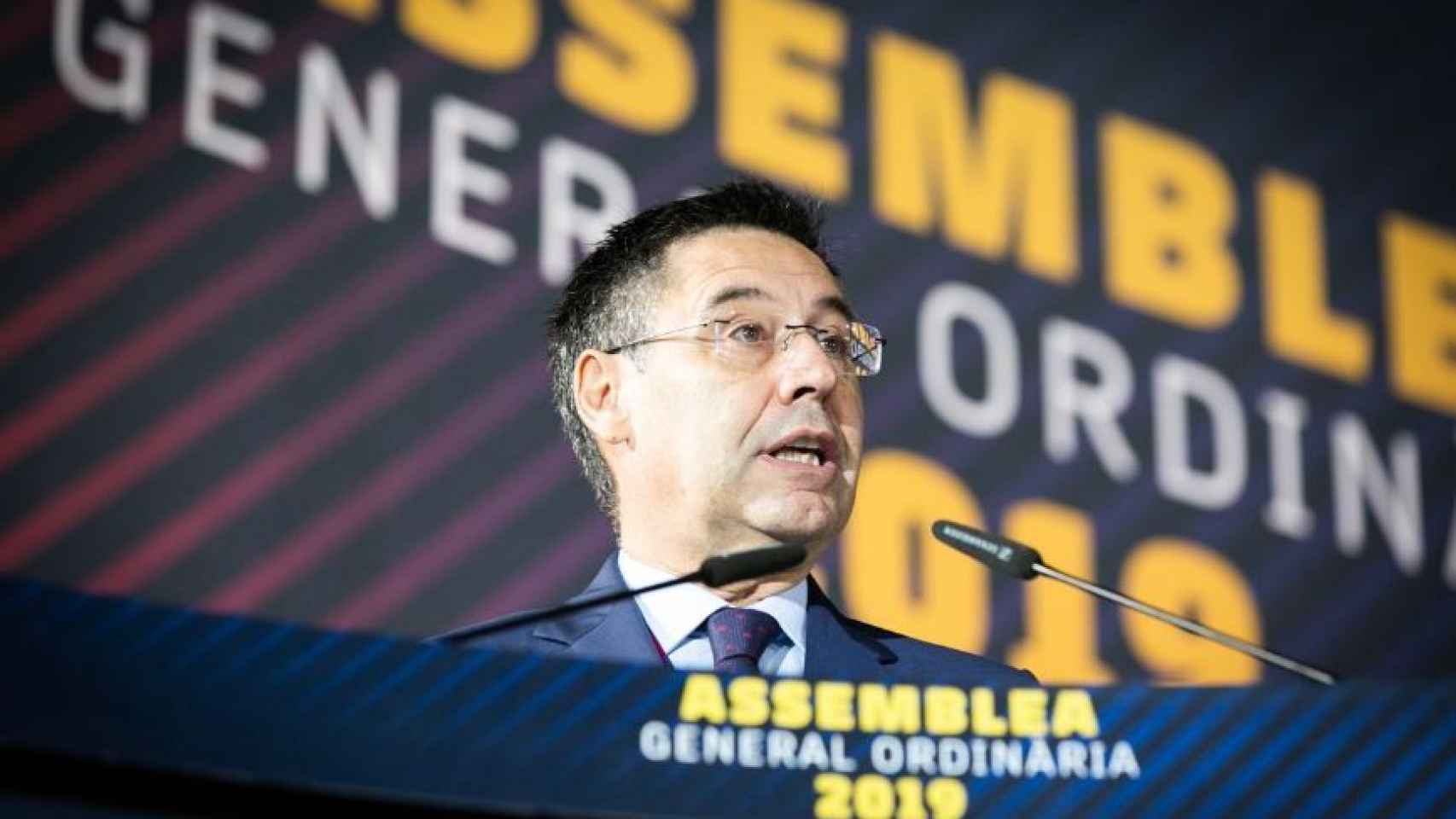 Josep María Bartomeu en la Asamblea General de Socios del Barça 2019.