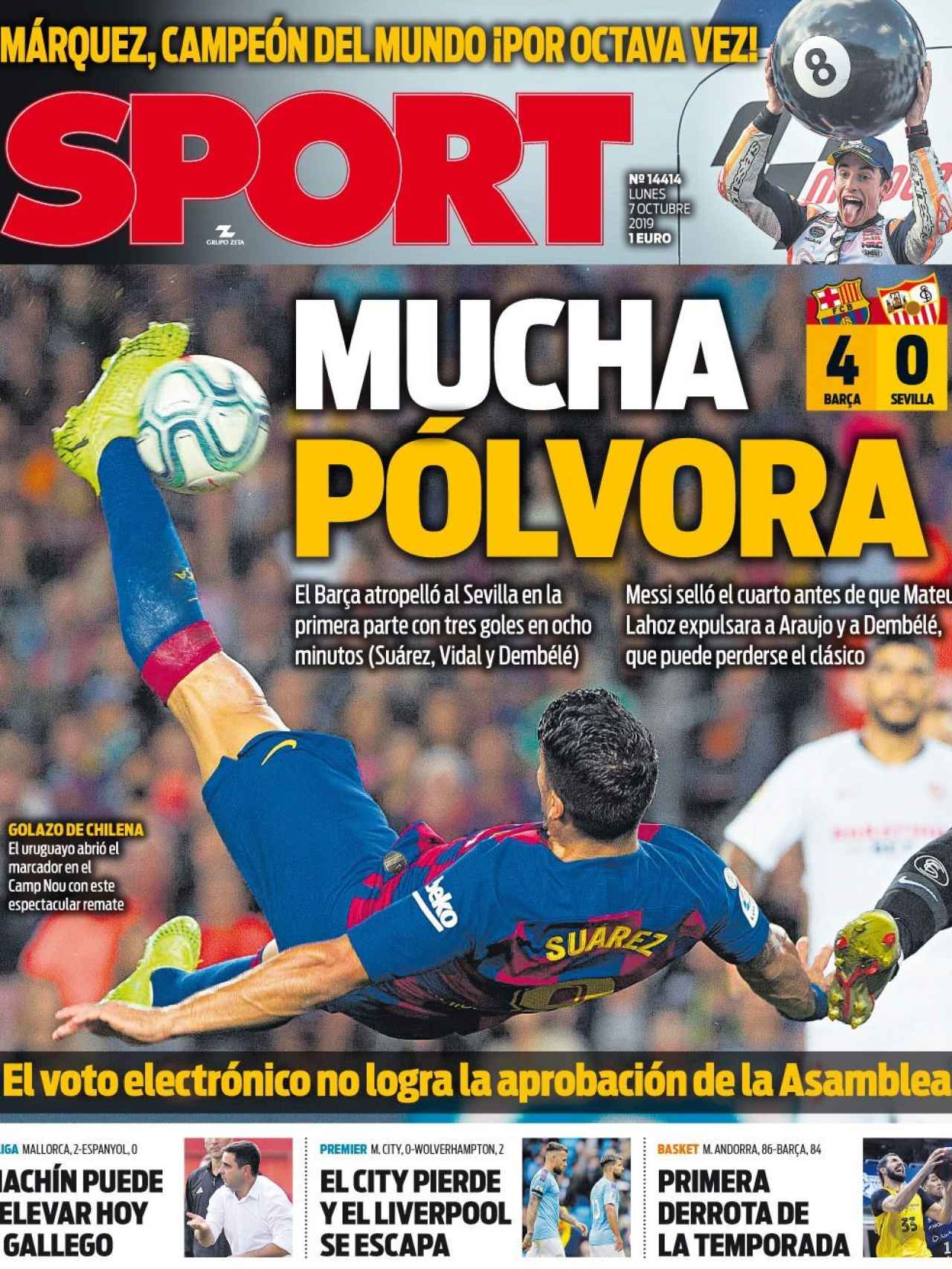 La portada del diario Sport (07/10/2019)