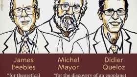 James Peebles, Michel Mayor y Didier Queloz,  Nobel de Física 2019.