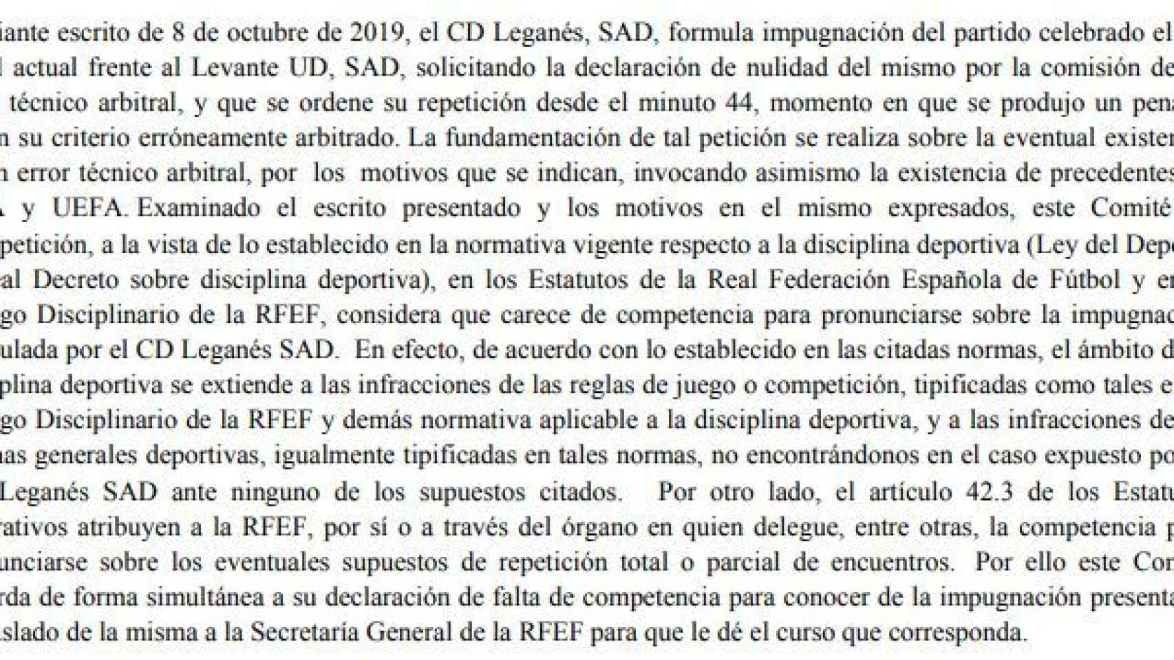 Resolución de la RFEF sobre la repetición del Leganés - Levante