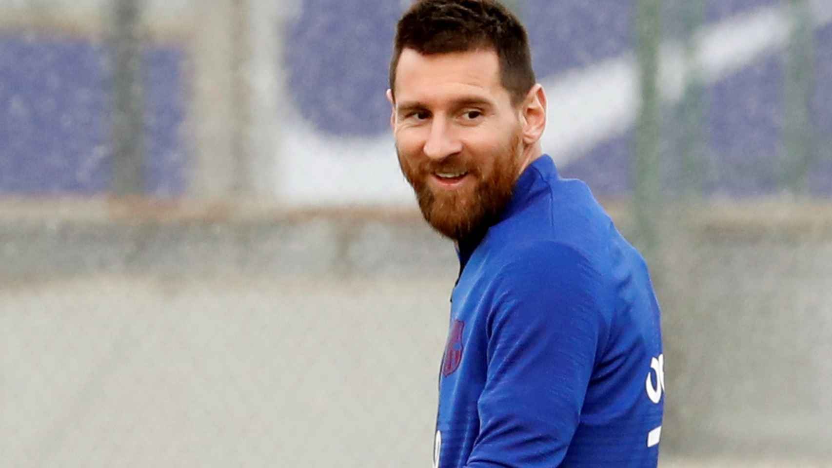 Le Messi, durante un entrenamiento con el Barcelona