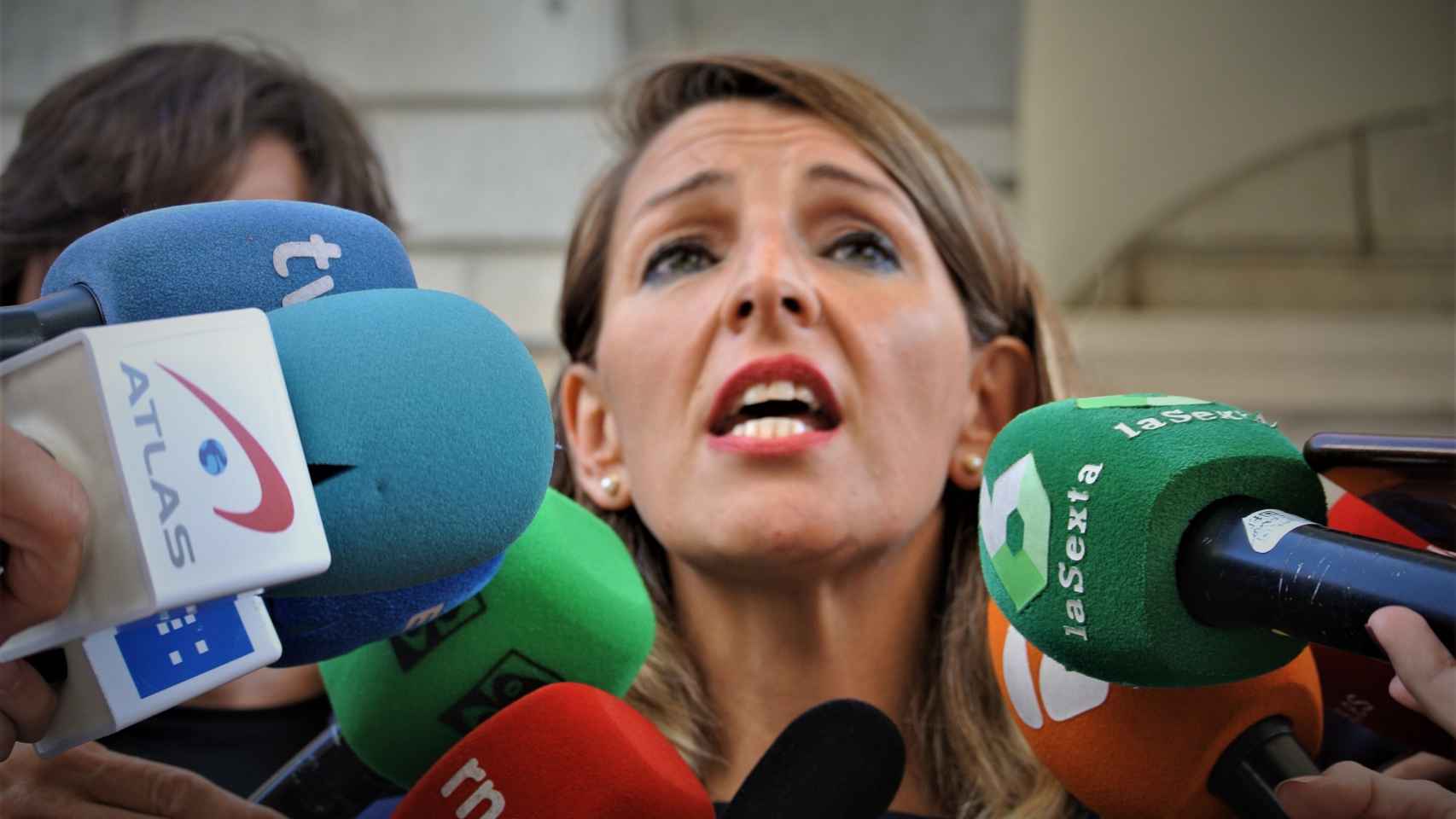 Yolanda Díaz, hoy ministra de Trabajo, cuando era diputada de Unidas Podemos en la oposición.