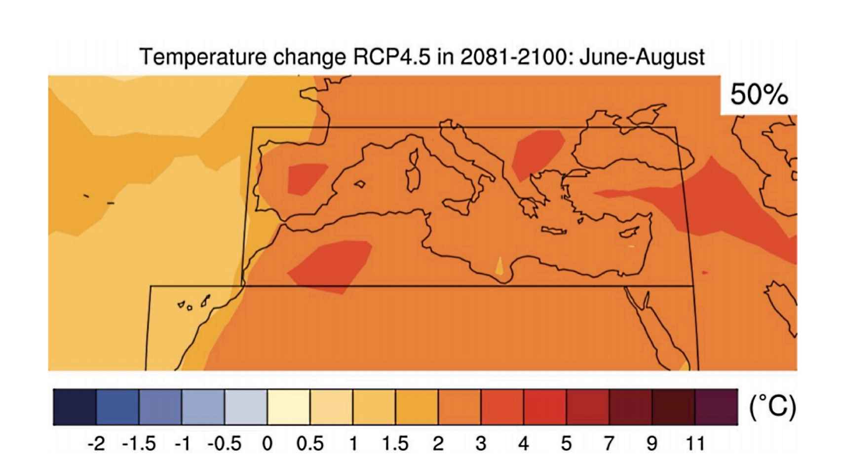 Aumento de las temperaturas medias en verano para finales de siglo según MedECC