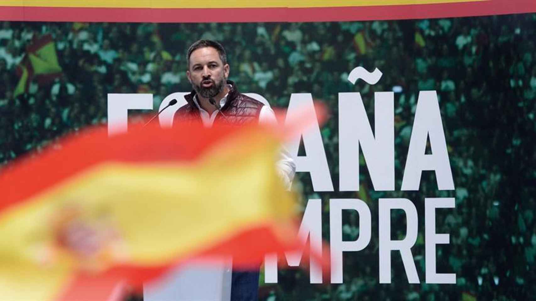 El líder de Vox, Santiago Abascal, este domingo en Valladolid.