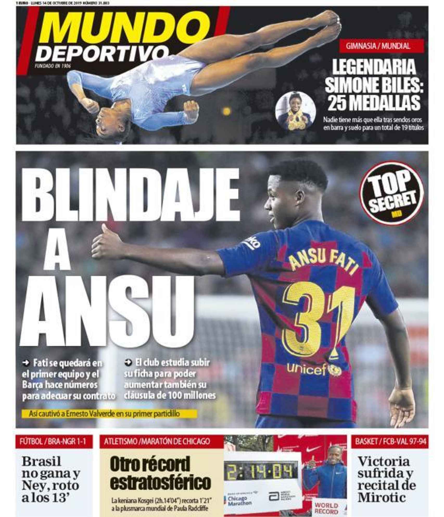 La portada del diario Mundo Deportivo (14/10/2019)