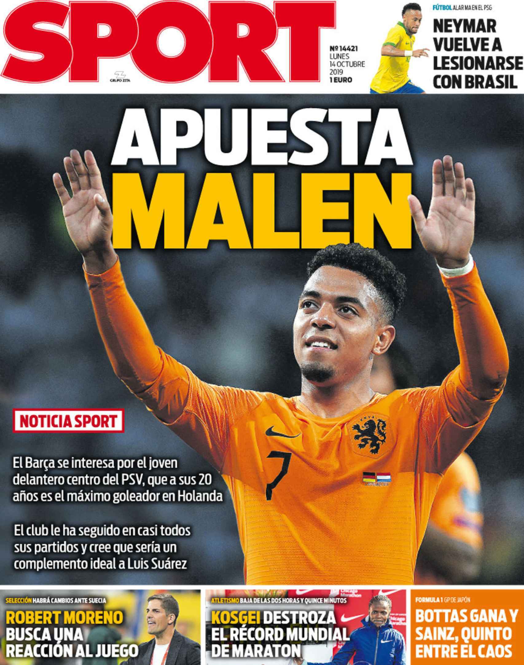 La portada del diario Sport (14/10/2019)