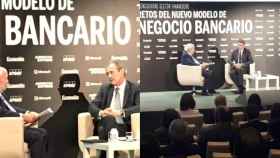 Jordi Gual, presidente de Caixabank y Jaime Guardiola, CEO de Banco Sabadell, durante sus intervenciones en el X Encuentro sobre el sector financiero.