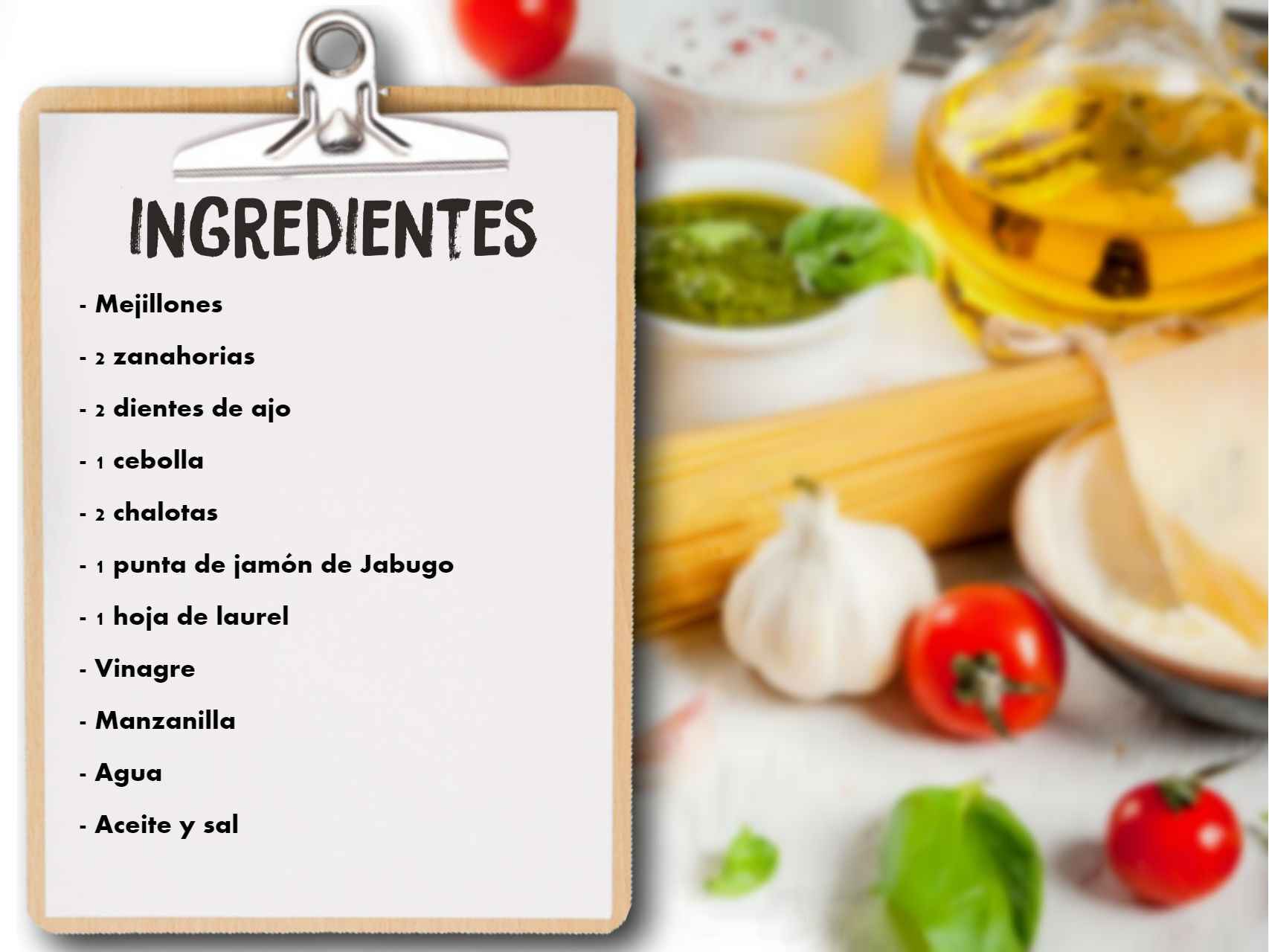Ingredientes de los mejillones en escabeche de Óscar Higares.