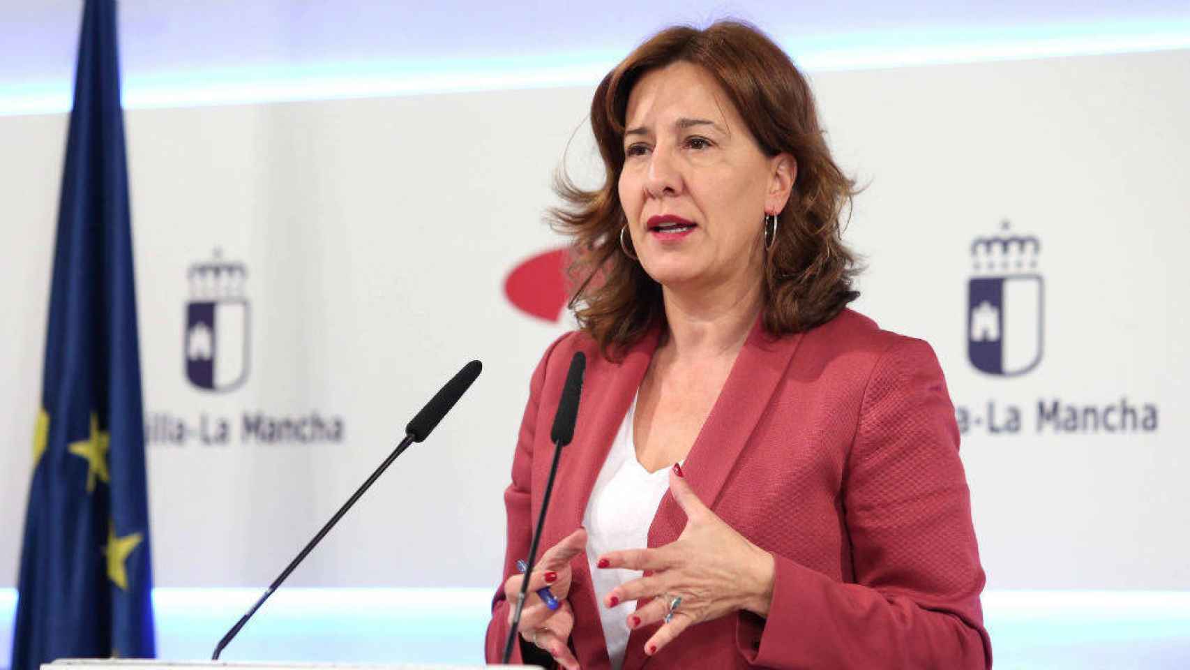 La consejera portavoz del Gobierno de Castilla-La Mancha, Blanca Fernández, este miércoles en rueda de prensa. Foto: Óscar Huertas