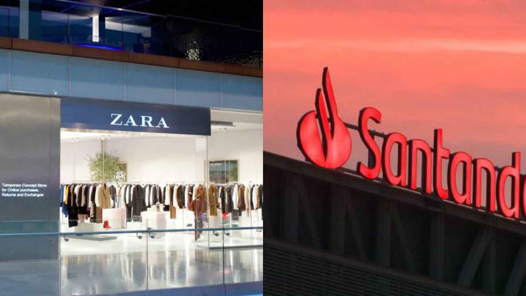 La marca de Zara y Santander en una imagen de archivo.
