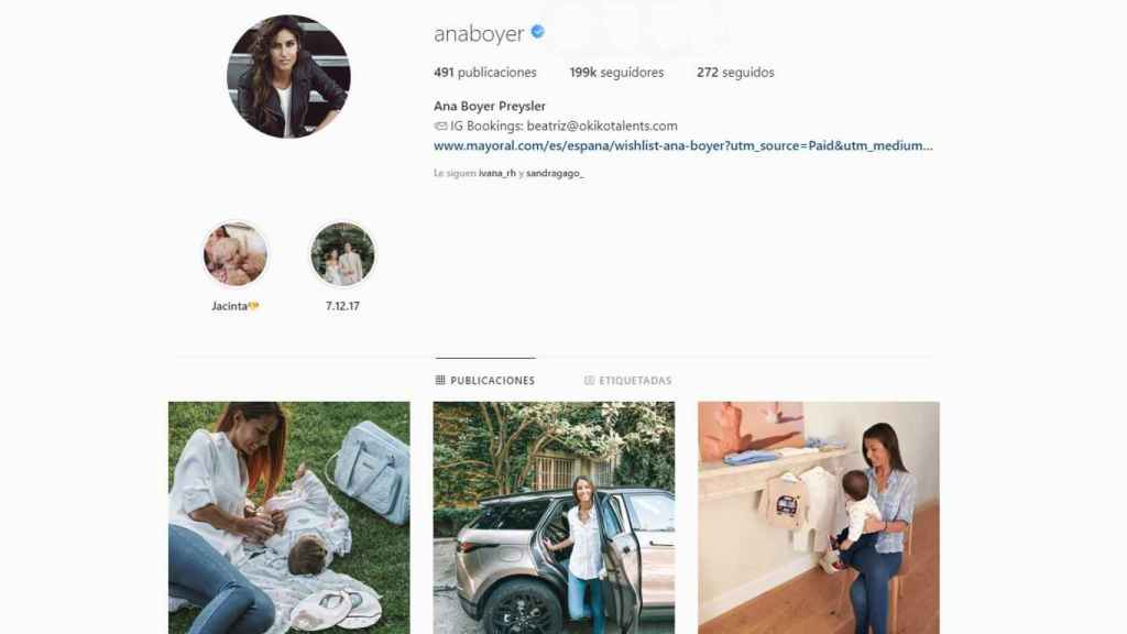 Captura del perfil de Instagram de Ana Boyer en el que se pueden ver sus principales imágenes promocionales.