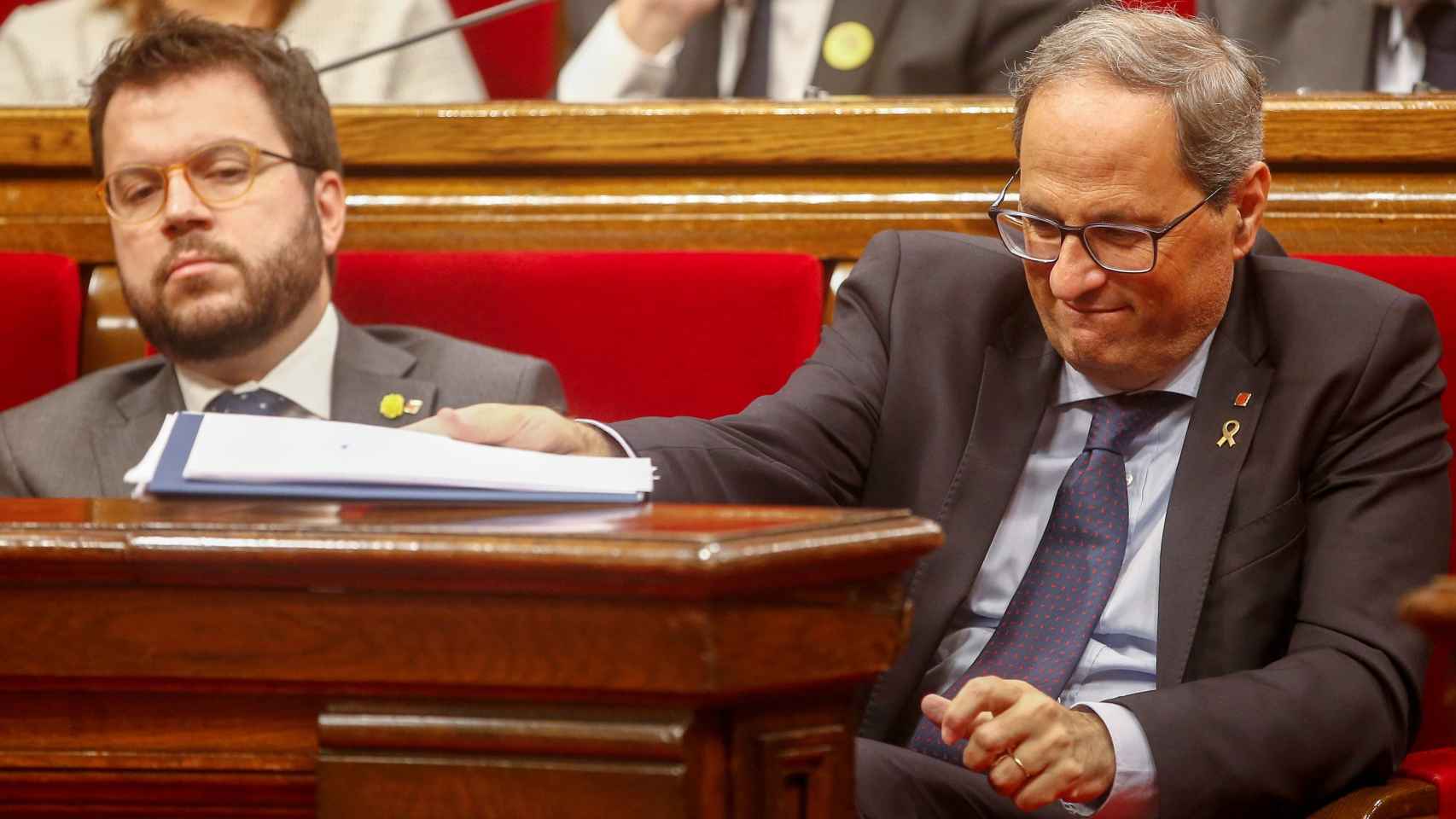 Quim Torra y Pere Aragonés en el Parlament