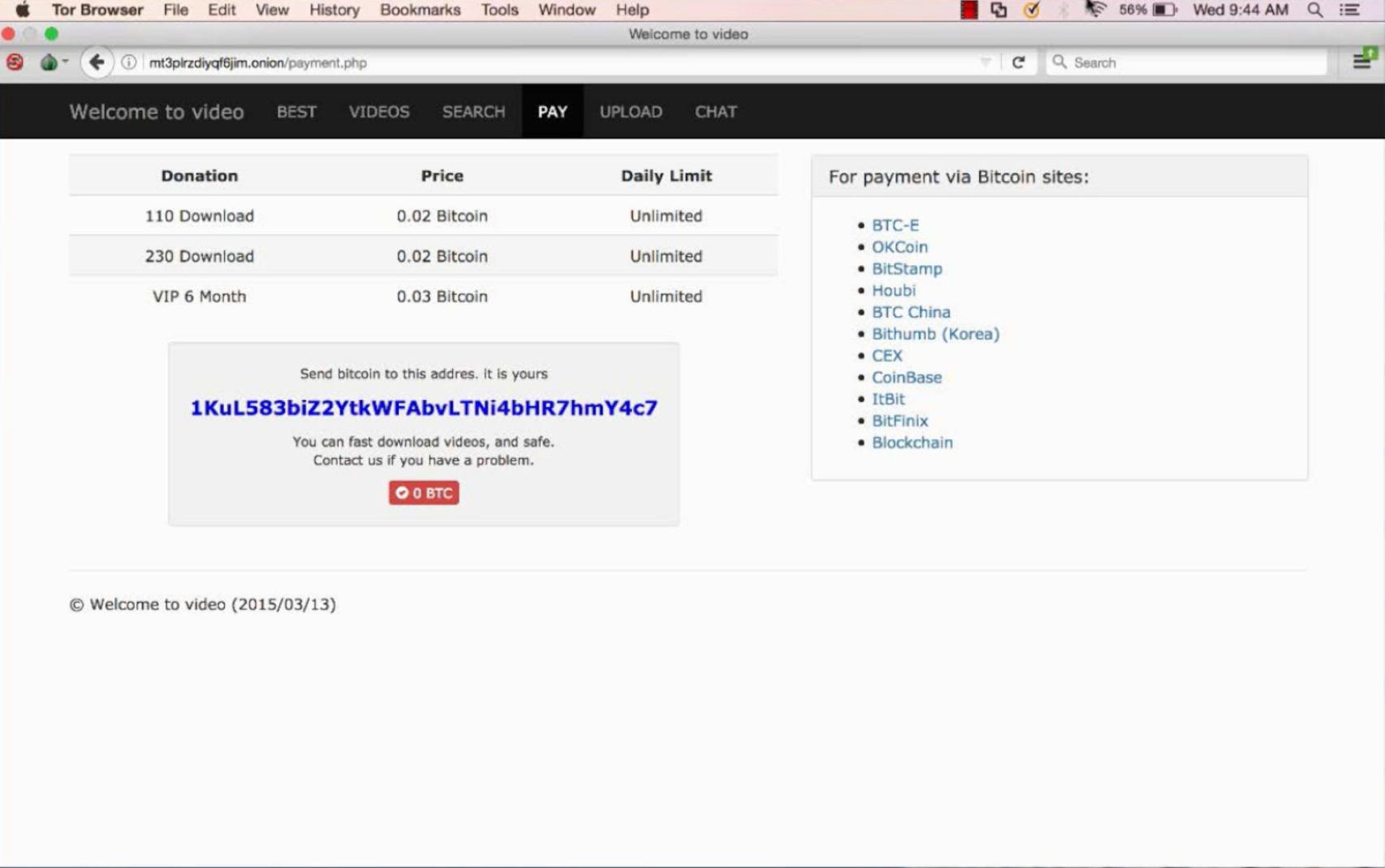 Pago con Bitcoin en Welcome to Video