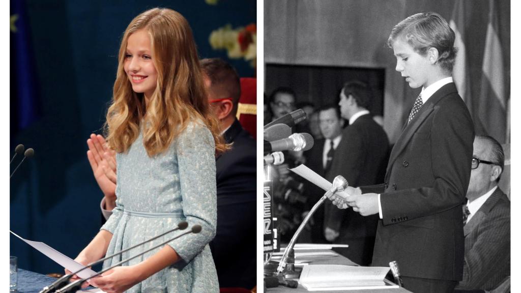 La Princesa Leonor y el rey Felipe VI cuando debutaron en los Premios Princesa de Asturias.