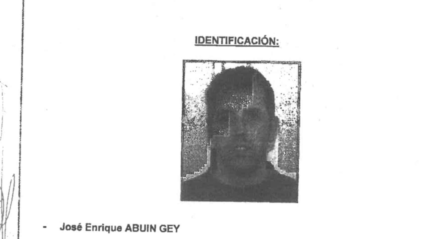 Ficha de Abuín con su foto que figura en las diligencias policiales.