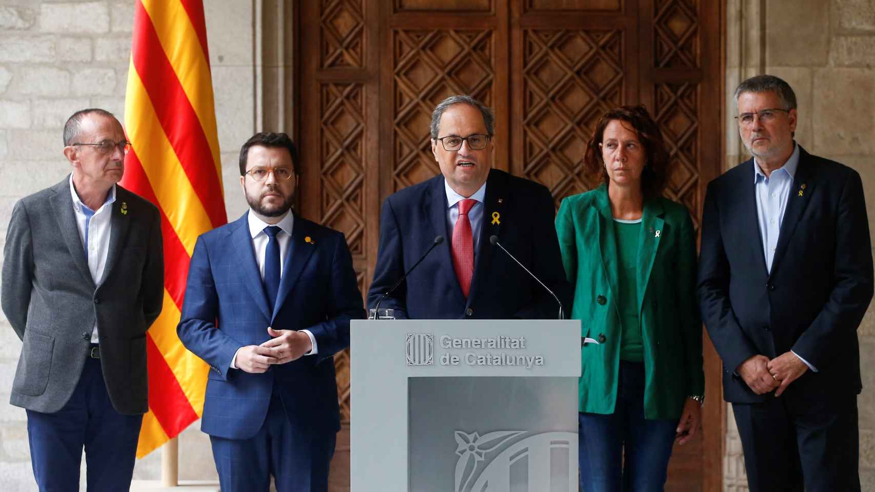 El presidente de la Generalitat, Quim Torra, junto a su vicepresidente, Pere Aragonés.