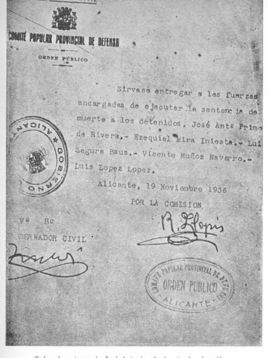Orden de ejecución de José Antonio.