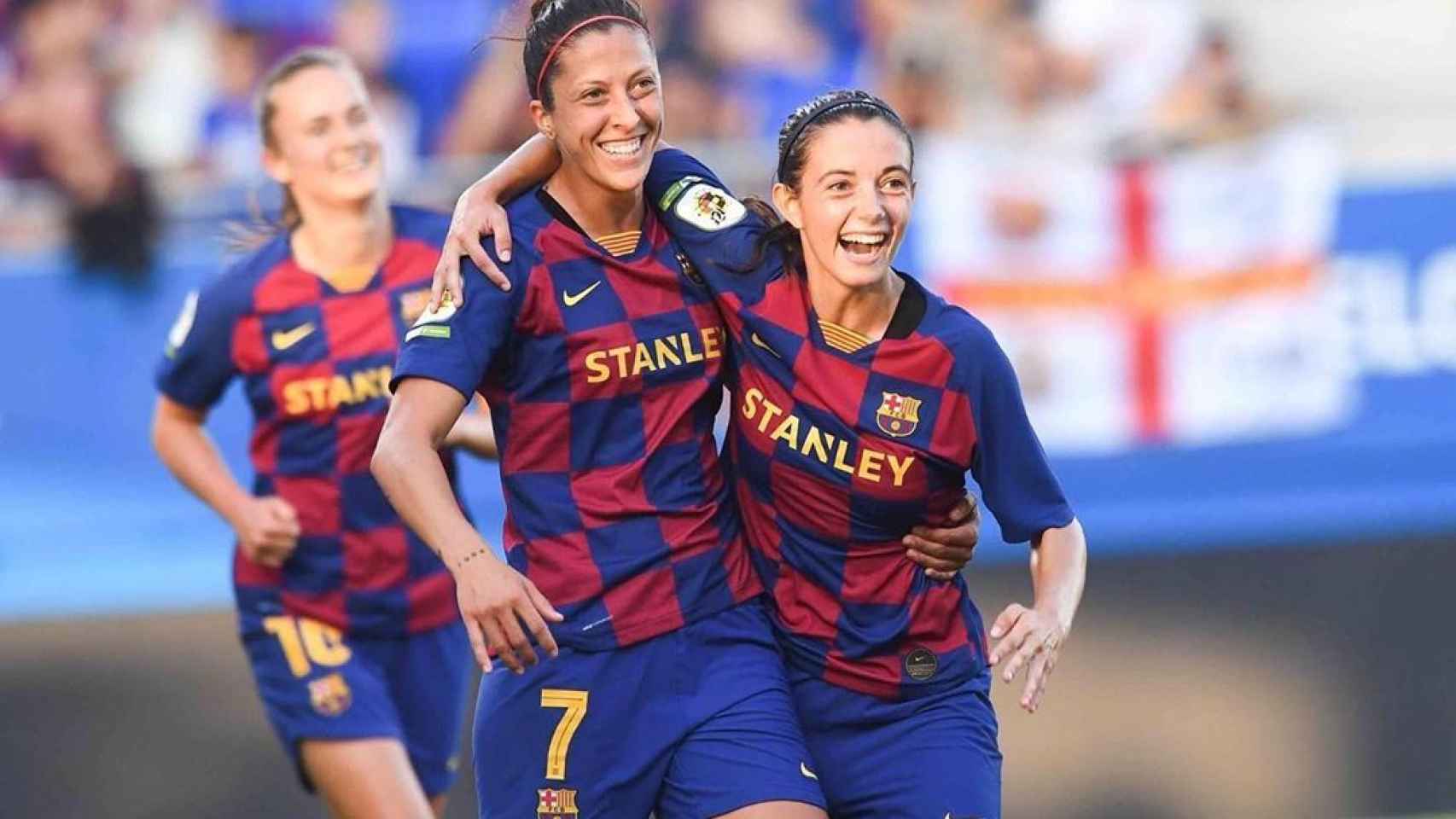 Jenni Hermoso y Aitana Bonmatí, en un partido del Barcelona femenino
