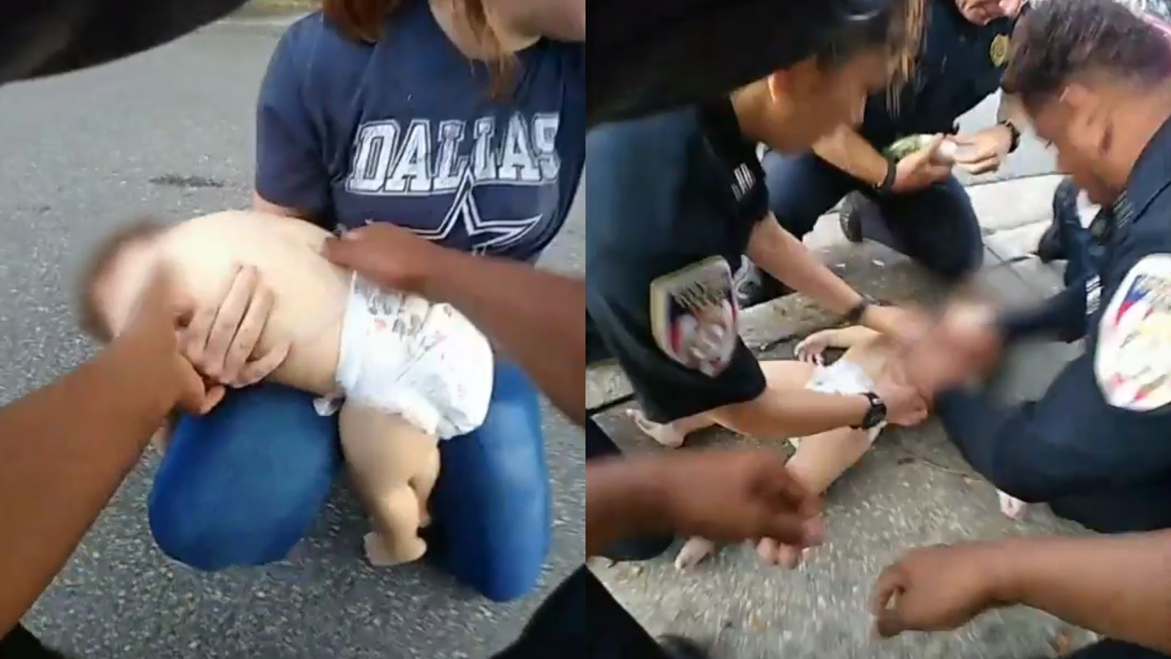 Imágenes del vídeo que muestran cómo los policías reanimaron al bebé