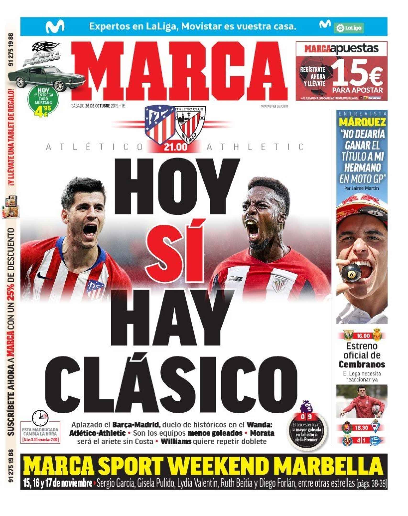 La portada del diario MARCA (26/10/2019)