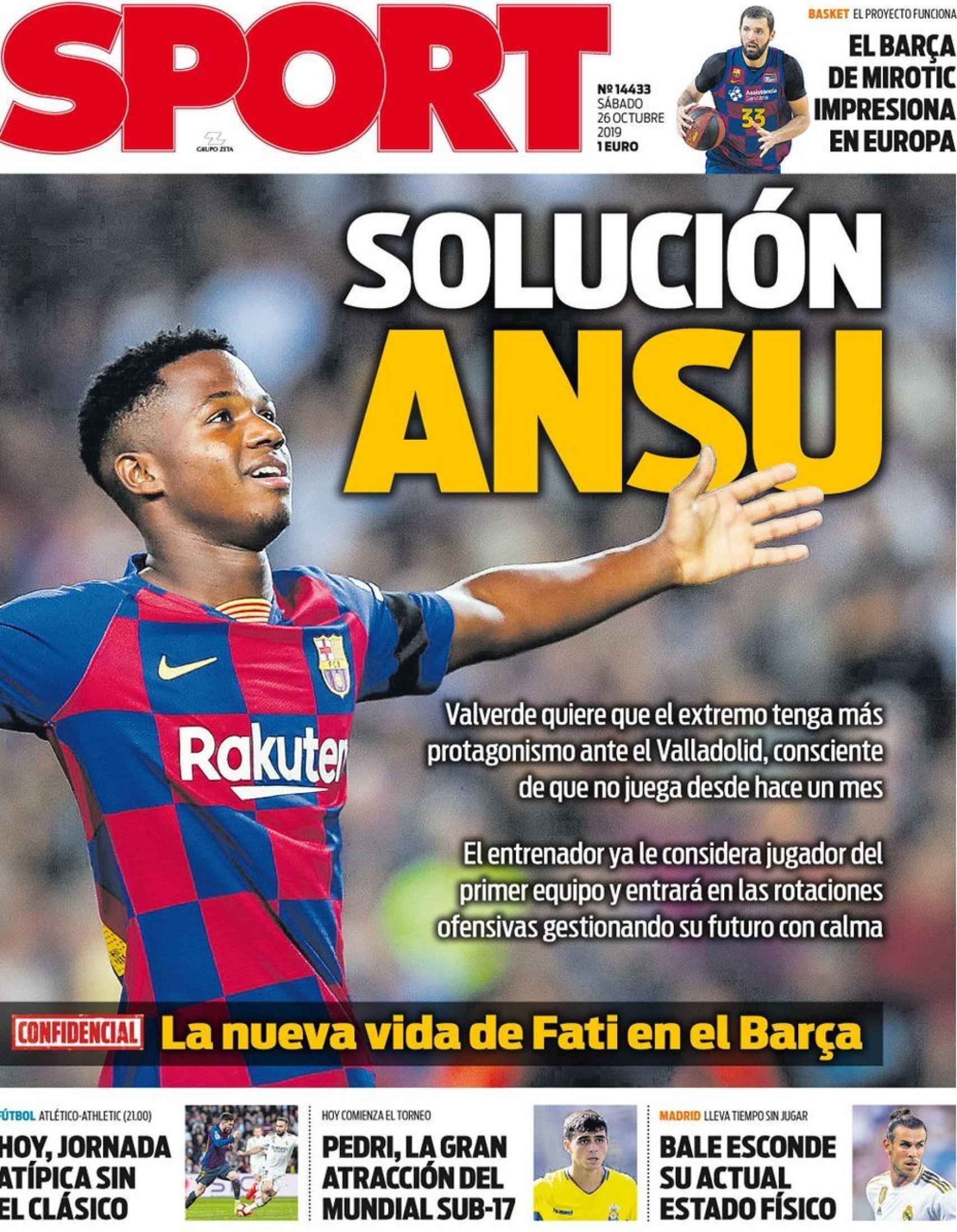 La portada del diario Sport (26/10/2019)